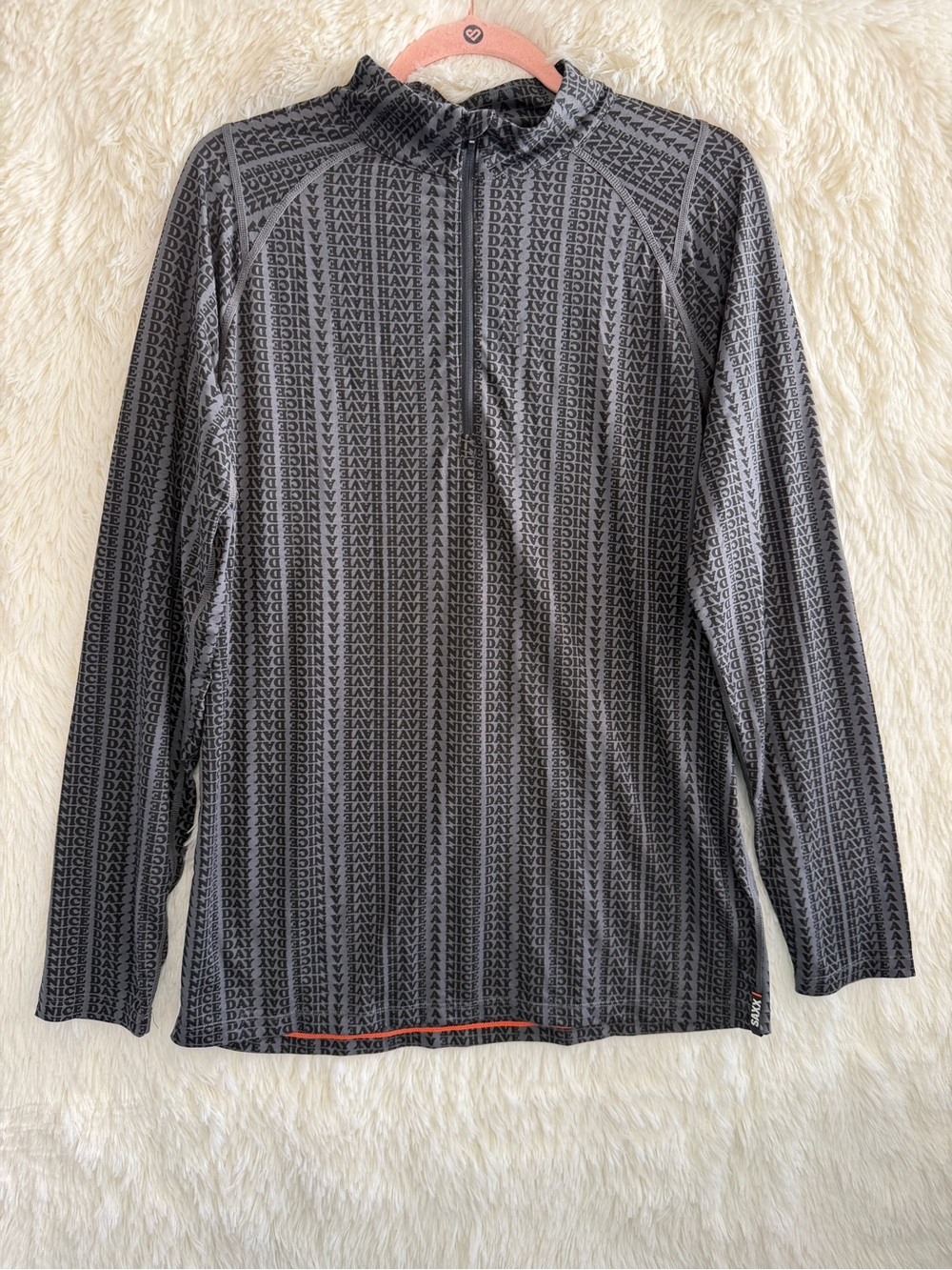 SAXX Mens Viewfinder 1/2 Zip LS Top Size M Grey Merino Wool Blend Baselayer